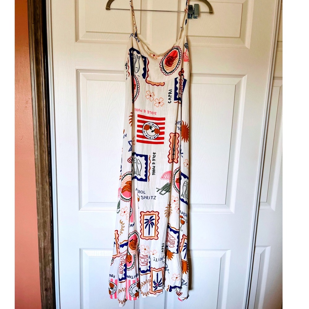 Label of Love Italian Vacation Capri Aperol Spritz Linen Blend Maxi Dress L